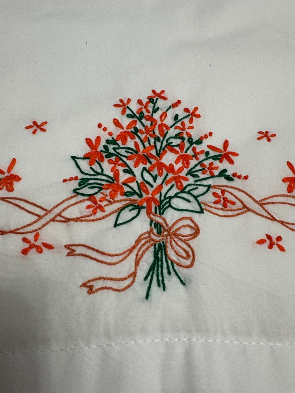 Single White Embroidered Floral Pillowcase - White - Picture 2 of 4